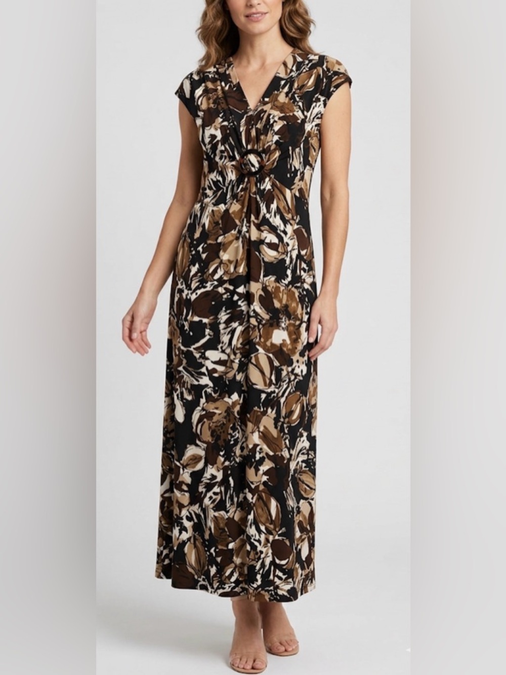 Vintage Evan Picone Abstract Floral Long Dress Size 16